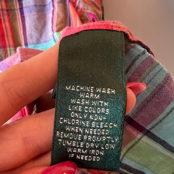 Lauren Ralph Lauren Vintage Plaid Cotton Button Down Top Petite Medium - Picture 2 of 9